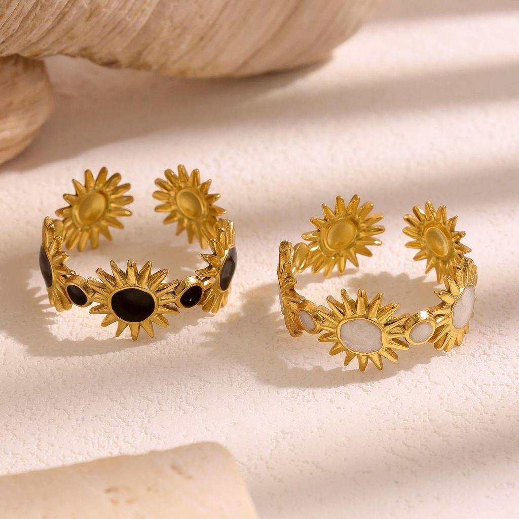 European Gold Sun Geometric Ring for Women - Stainless Steel, Irregular Design