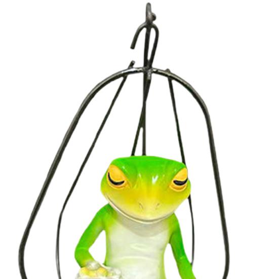 Hammock Chair Reading Frog Statue Cartoon Green Frog Figurine Resin Miniature Animal Sculpture Indoor
