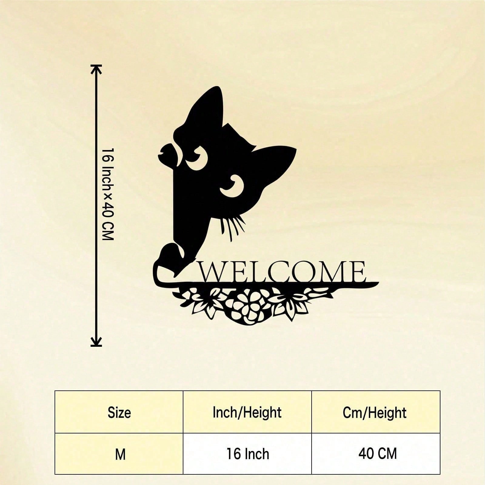 Retro Black Cat Wall Sculpture Welcome Sign Indoor Outdoor Metal Art Gift