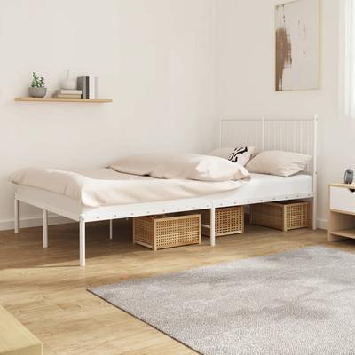 Vidaxl Metal Bed Frame with Headboard, White, 120X200 Cm