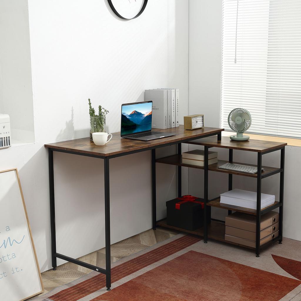 Corner Desk Angled Desk PC Table Computer Desk Office Desk with Shelf Drawer, L-Shape, Particleboard Metal, Rustic Brown 135 X 90 X 79 Cm