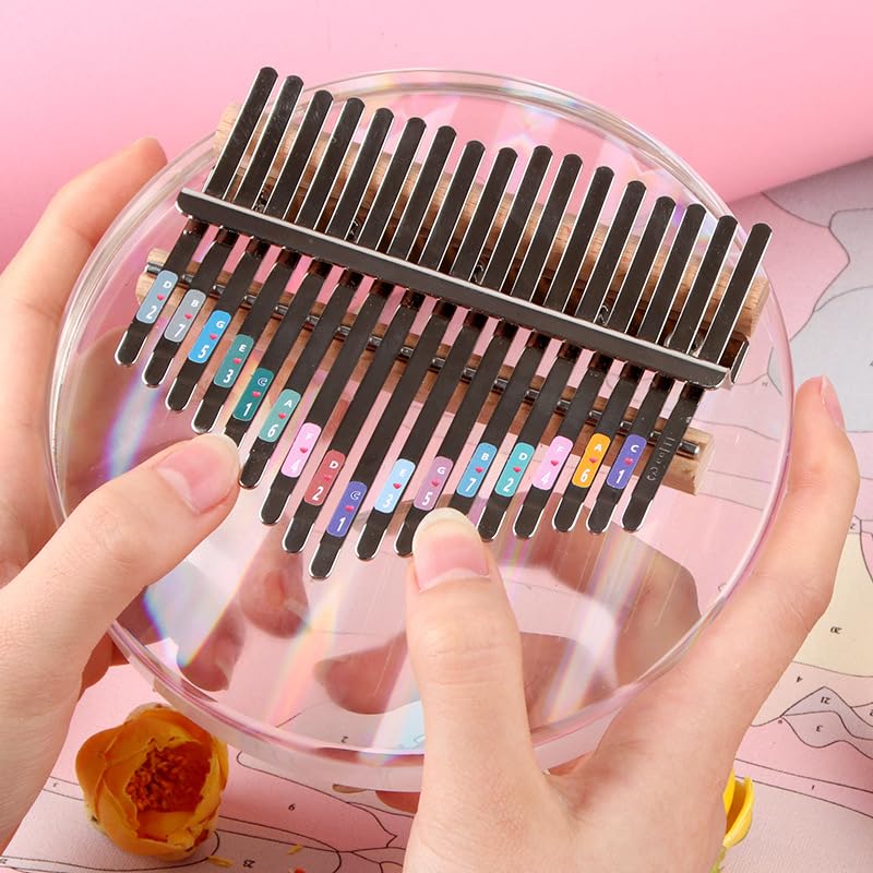 17-key kalimba, round acrylic rainbow thumb piano, with high-performance protective case (thumb piano + EVA piano case + scale sticker + tuning