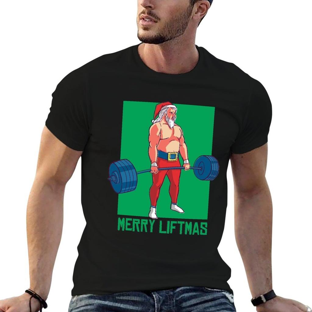 Merry Liftmas Santa Claus Fitness Tshirt Modern Style Print Tshirt