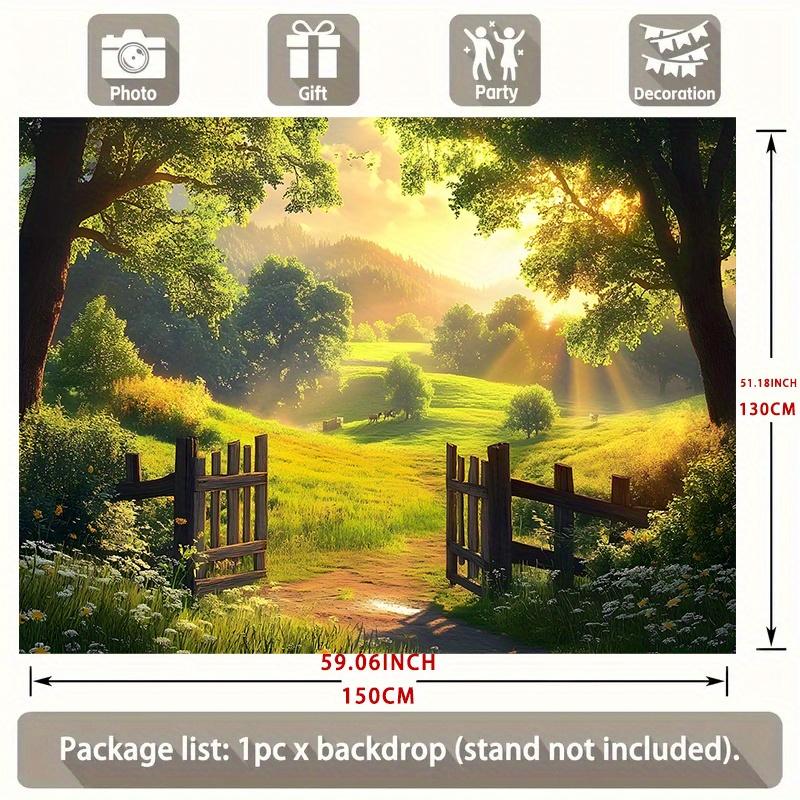 The polyester fiber flags on the rural path under the sunlight, accompanied by wooden fences and golden rays of sunshine