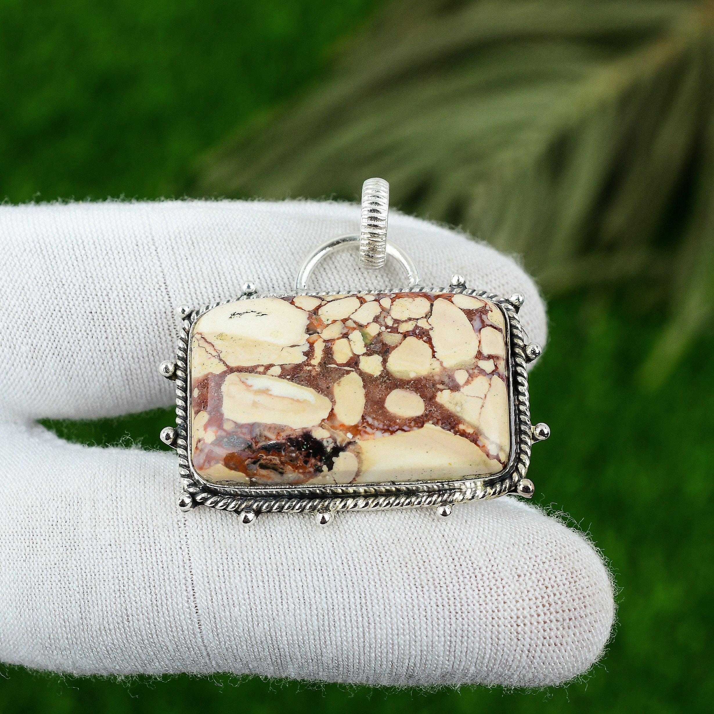 Natural Red Brecciated Mookaite Gemstone Pendant 925 Sterling Silver For Women