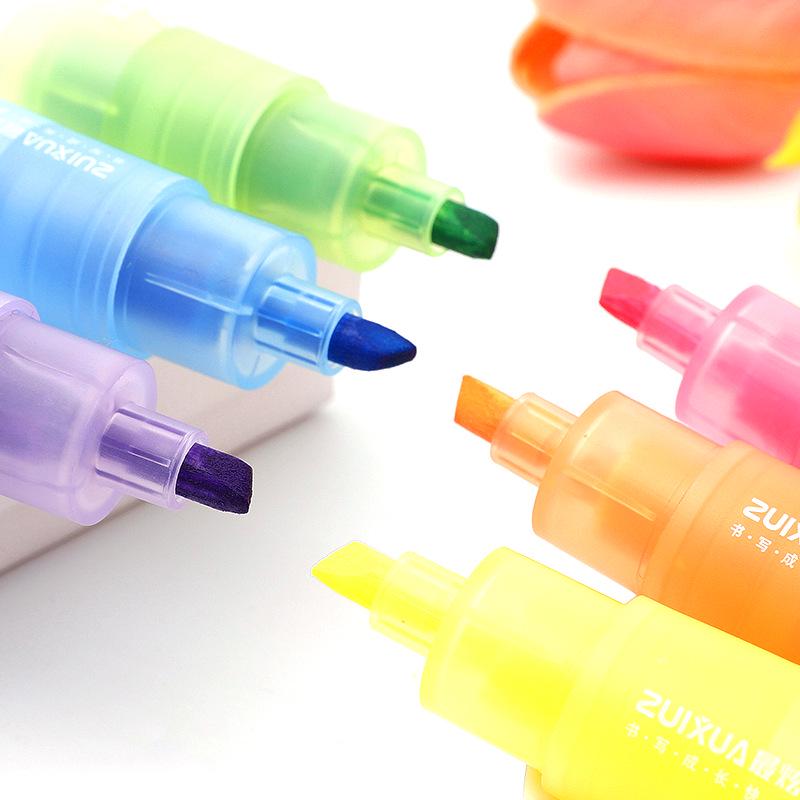 

Fluorescent Slanted Tip Highlighters - 6 Color Set, Cute Water-Based Marking Pens for Students Slanted Tip
