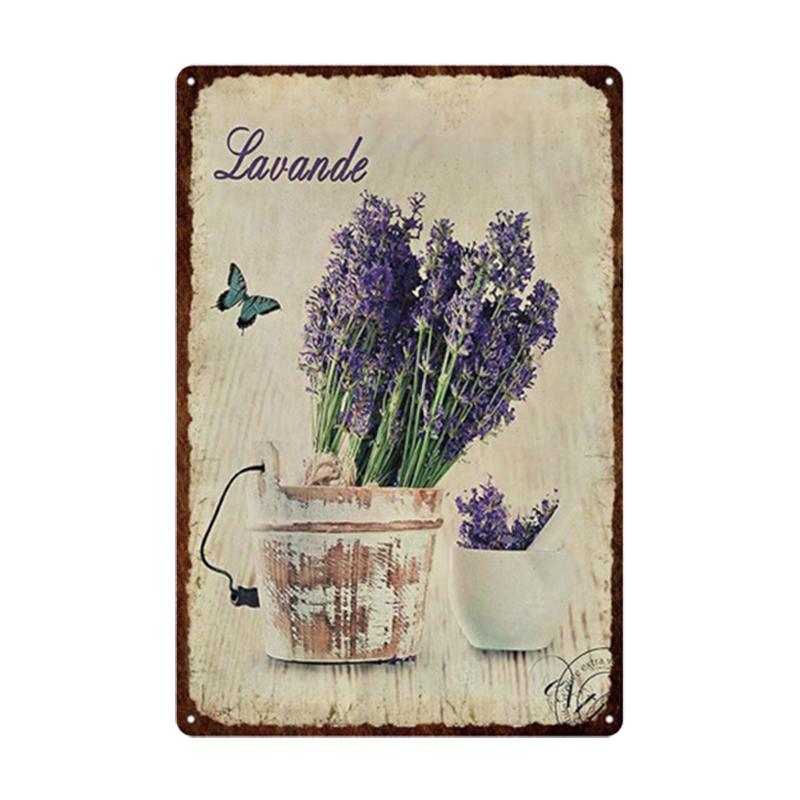 Pastoral Style Flower Plaque Metal Tin Sign Lavender Rose Retro Plates Poster for Living Room Home Garden Wall Decor 20x30cm