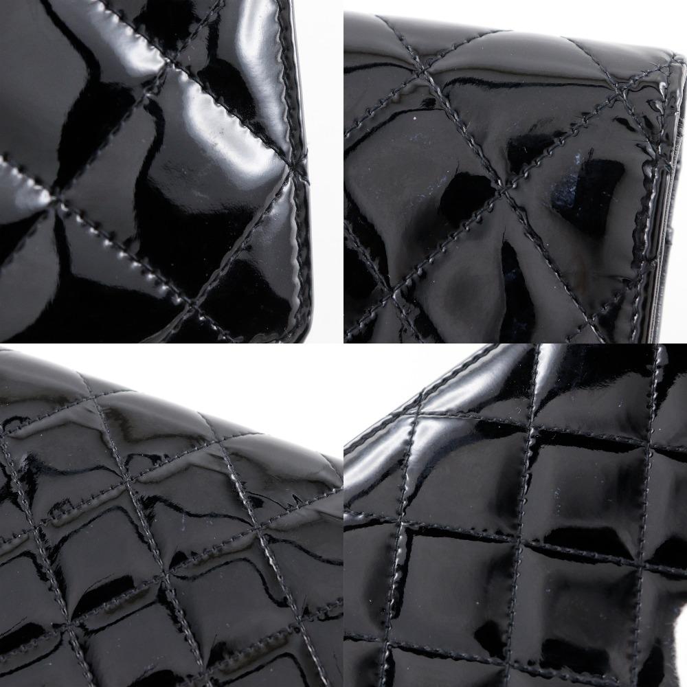 Chanel Matelasse Brilliant Purse A48691 Two-fold Long Wallet Black Enamel Women Used