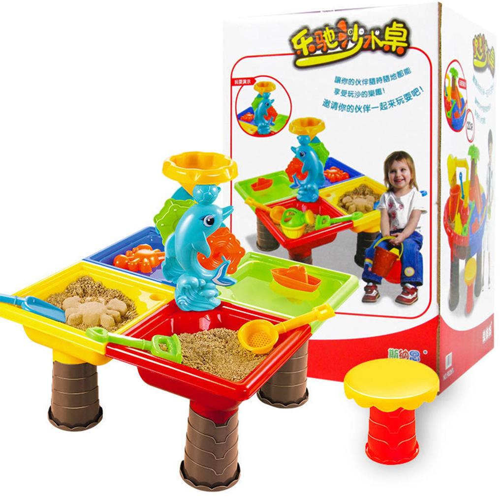 Kids Sand Water Table Play Set, Outdoor/Indoor Sandbox Toy Beach Toys Tools, 4-in-1 Activity Table for Toddlers, Summer Backyard Beach Toy for Kids 3+