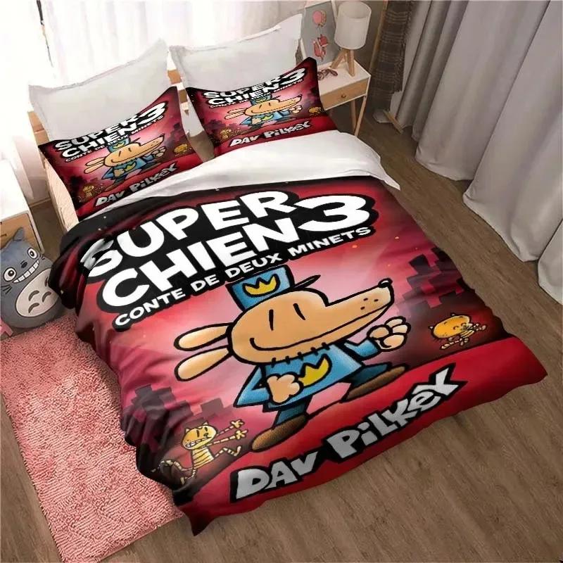 DOG MAN Cute Cartoon Pattern Bedding Set Duvet Cover Set Single Double Bed King Size Bed Set Adult Boys Bedroom Anime Sheet
