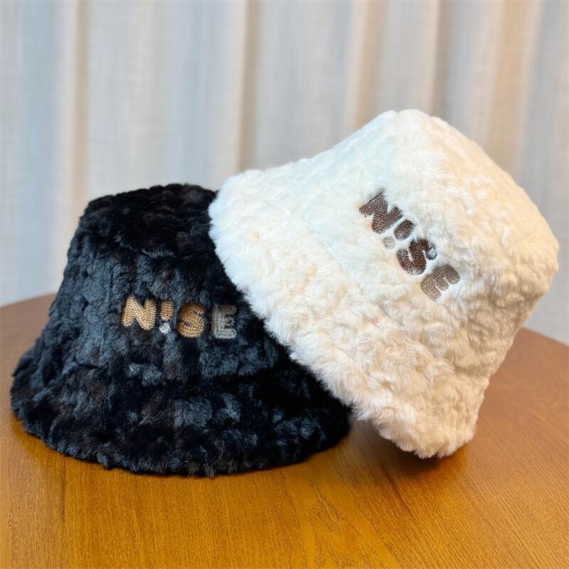 Neuer Plüsch Fischerhut für Damen im Winter Verdickt und warm Großer Kopfumfang Winter Koreanischer Stil Ins Trendig Buchstaben Vielseitiger Bucket Hat