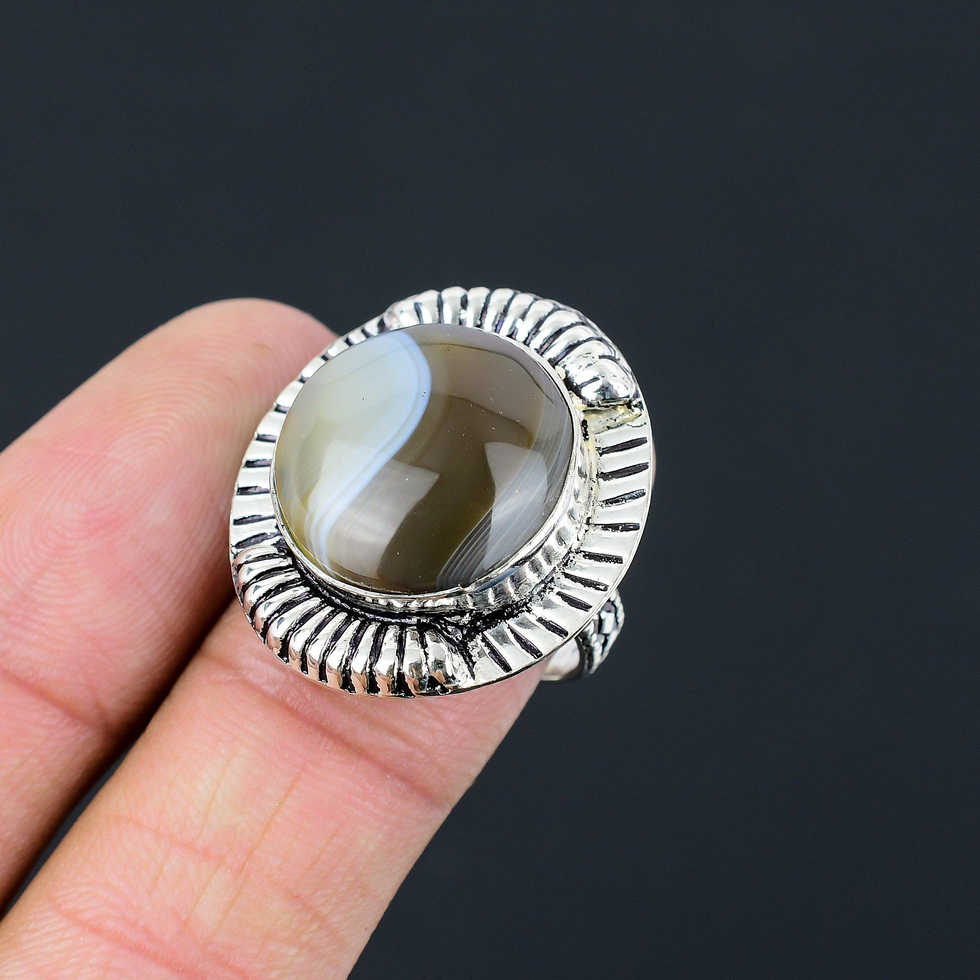 Easter Sale 925 Sterling Silver Botswana Agate Stone Daughter Unique Ring US 8.5 8.5