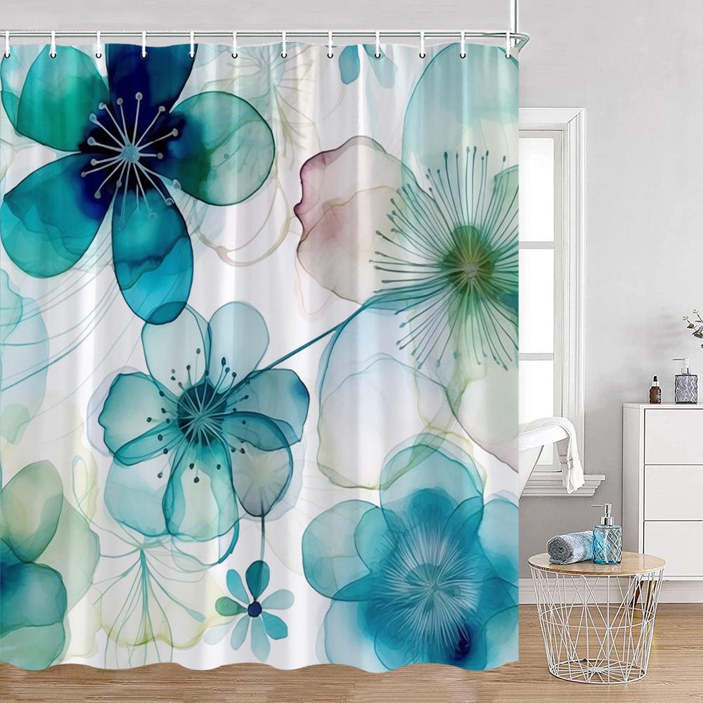 Watercolor Flower Pattern Shower Curtains Colorful Flowers Butterfly Greenery Plants Nature Home Decor For Bathroom Bath Curtain