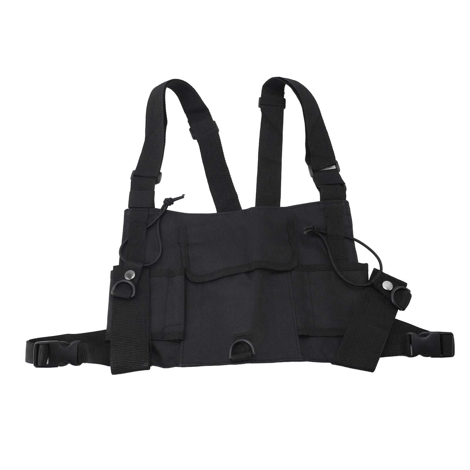 

Sports Chest Bag 600D Oxford Cloth Multi Pockets Chest Pack Front Vest Pouch for Hiphop Hiking Riding Black