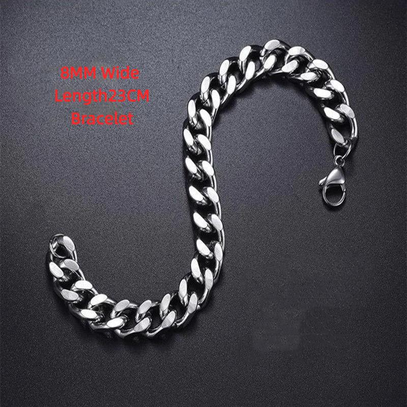 Stainless Steel Cuban Link Chain Silver Color Necklace Bracelet For Men Jewelry 8/10/12/14Mm Width Hip Hop Punk Accessories