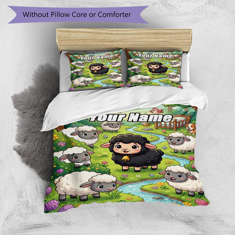 3PC Custom Name Sheep Garden Bedding Set Duvet Cover Closure Includes 1 Duvet Cover & 2 Pillowcases for Bedroom