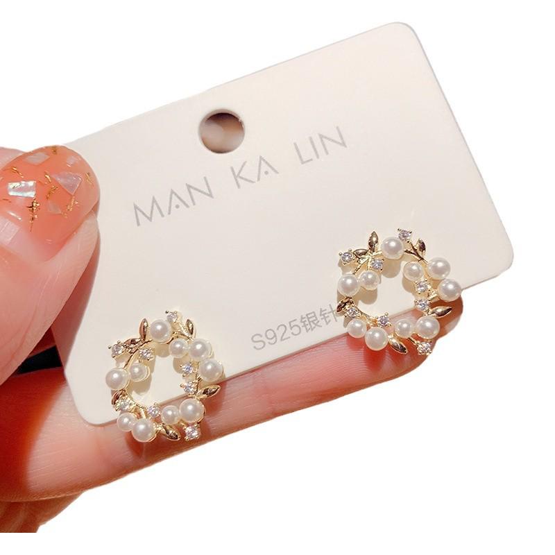 2022 Korean Dongdaemun Pearl Wreath Earrings - Women's Sweet S925 Silver