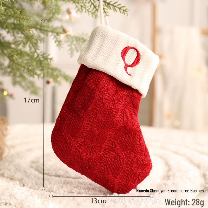 26-Letter Knitted Red Christmas Stockings - Festive Holiday Hanging Decorations