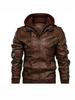 2025 Men's Plus Size PU Washed Leather Hooded Jacket, Two-piece Design.