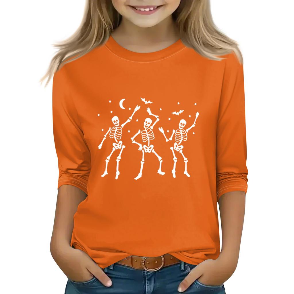 Print Tops For Youth Girls 5-16 Years Round Neck 3/4 Sleeves T-Shirts Trendy Tops Outfit Tees