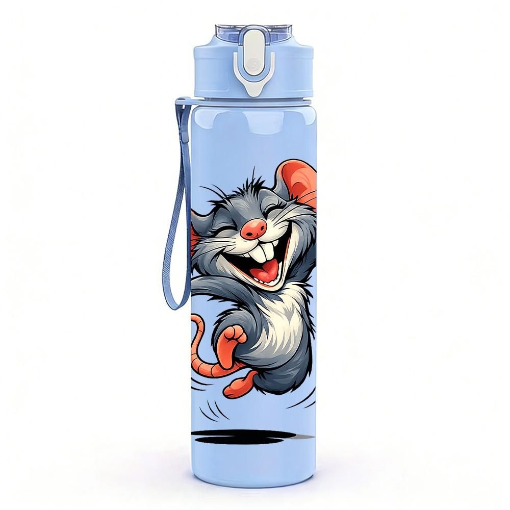 1PC Mouse Big Ears Cartoon Print 750ml Color Plastic Sports Water Bottle Leakproof Flip Straw Lid Suitable for Sports Office Home Use