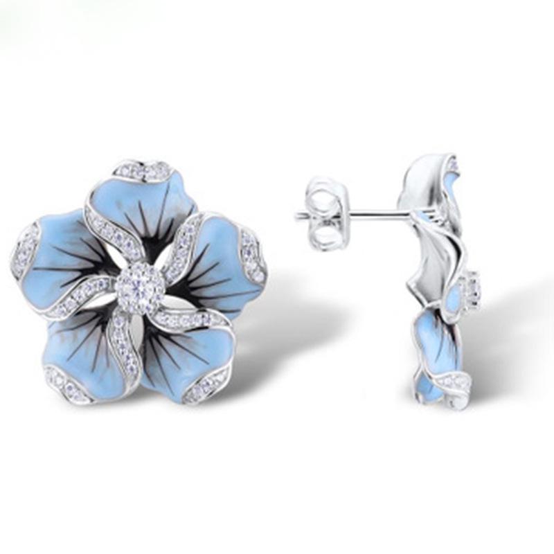 E-Commerce Epoxy Fashion Creative Zircon Flower Leaf Earrings Popular Jewelry