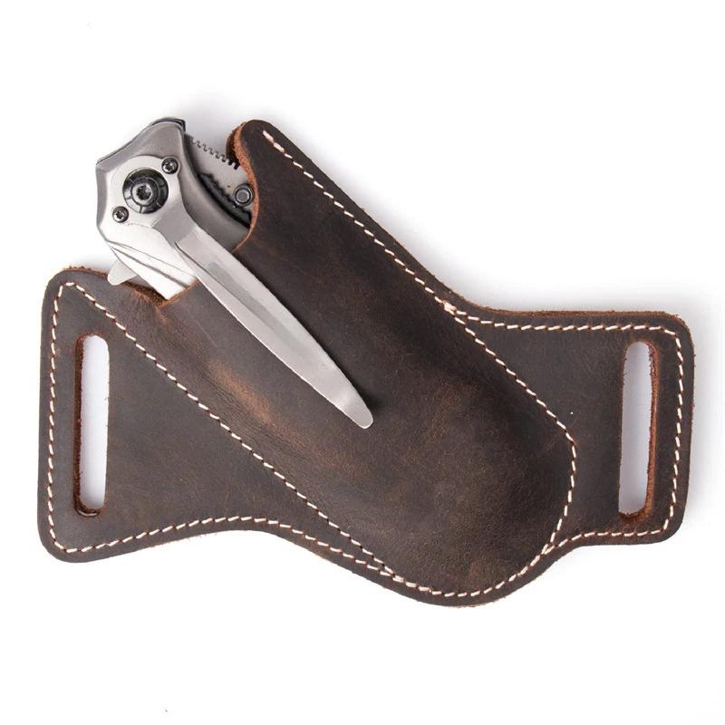 Premium Rugged Leather Knife Sheath EDC Belt Clip Holder Secure Fit Anti-Scratch Folding Knife Carrying Case Outdoor Gear