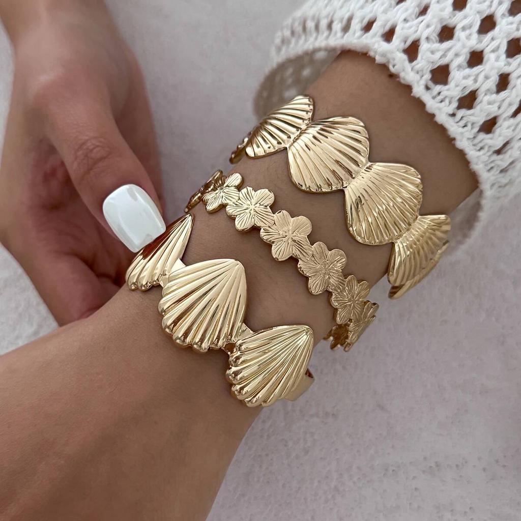 SHIXIN 3 Styles Trendy Flower Scallop Opening Bangle for Women Bohemian Irregular Geometric Cuff Bracelet Female Jewelry Gift