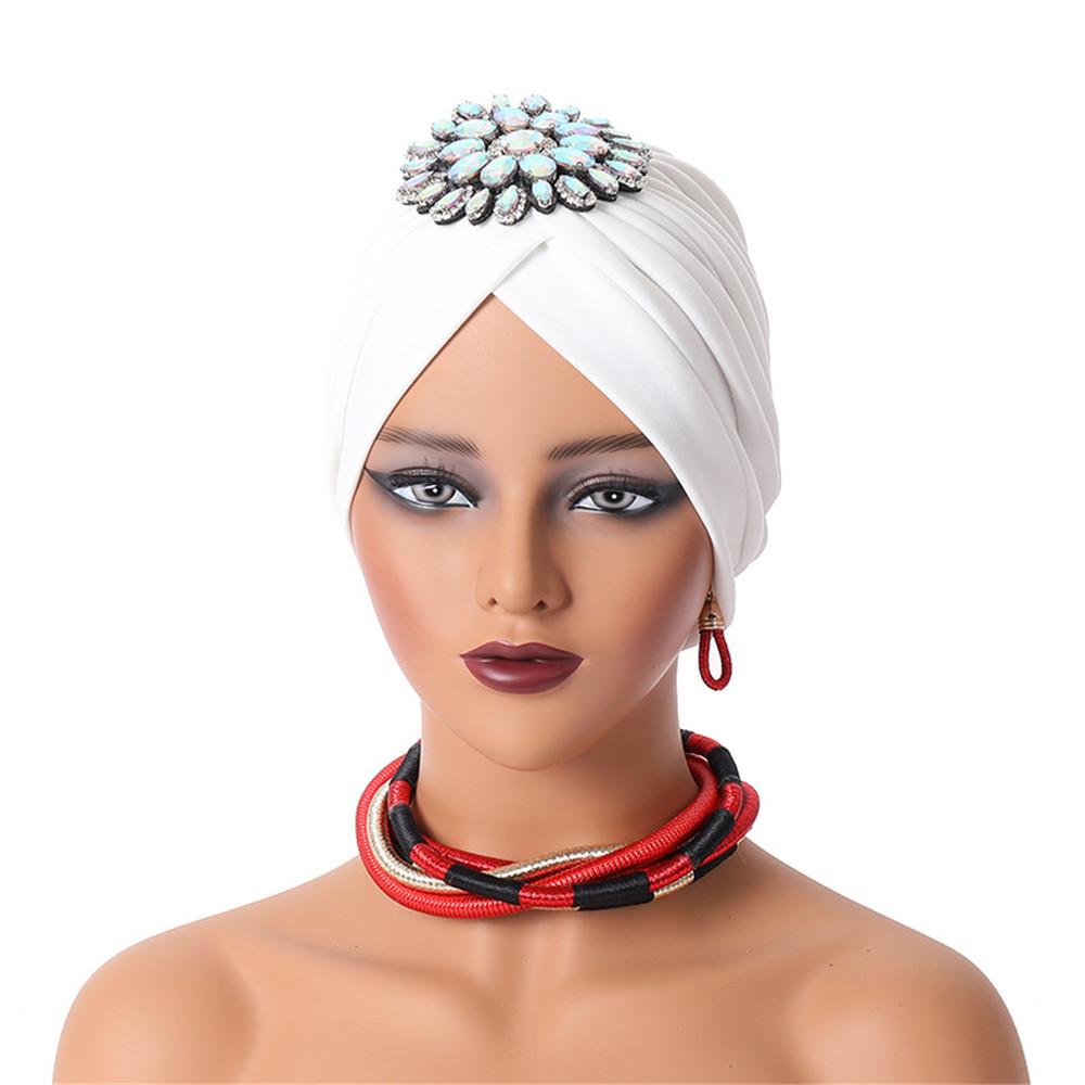 African Women's Headscarf Hat , Aoto Gele Fashion Style African Women's Folding Caps With Diamond Hair Buckle