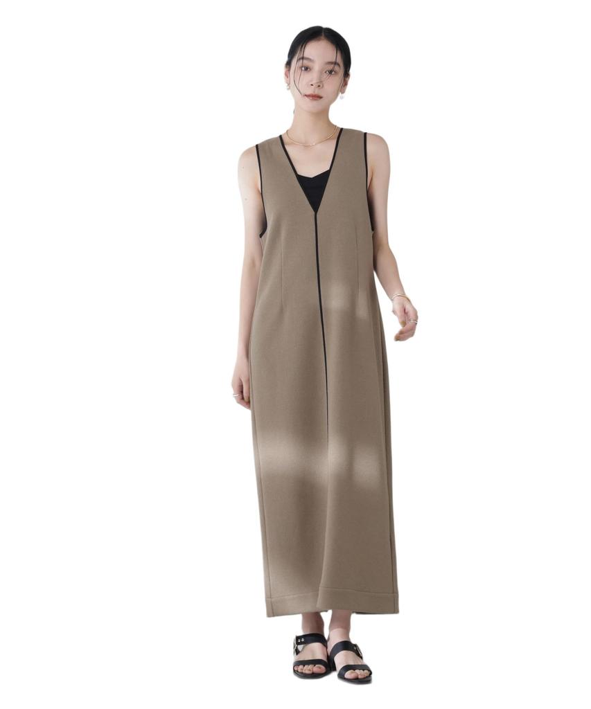 Nano Universe Boucle Cardboard Piping Size S Dress, Women's, (180cm), Khaki, 669-5119307