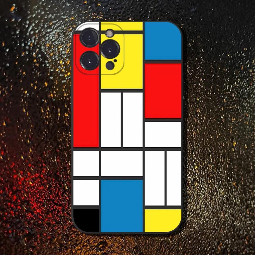 

Pattern Abstract Piet Mondrian Phone Case For iPhone 16,15,14,13,12,11 Plus,Pro Max,XS,X,XR,SE,Mini,8,Soft Silicone Black Cover iPhone15plus