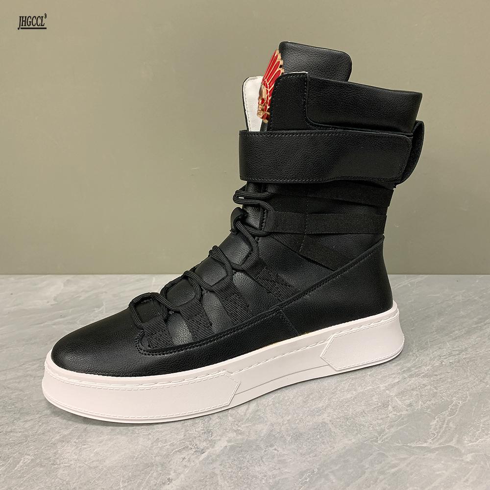 Mode Neue High-Top-Schuhe für Herren mit mittelhohen Board-Schuhen erhöhen lässige Lederstiefel weiße Reitstiefel zapatillas hombre A6