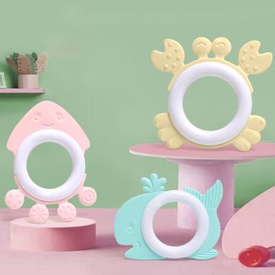 1 set di giocattoli per la dentizione per bambini, a forma di granchio, balena e calamaro, di qualità alimentare, morbidi, lenitivi e carini, con animali marini, giocattolo sensoriale da masticare, accessori da masticare.