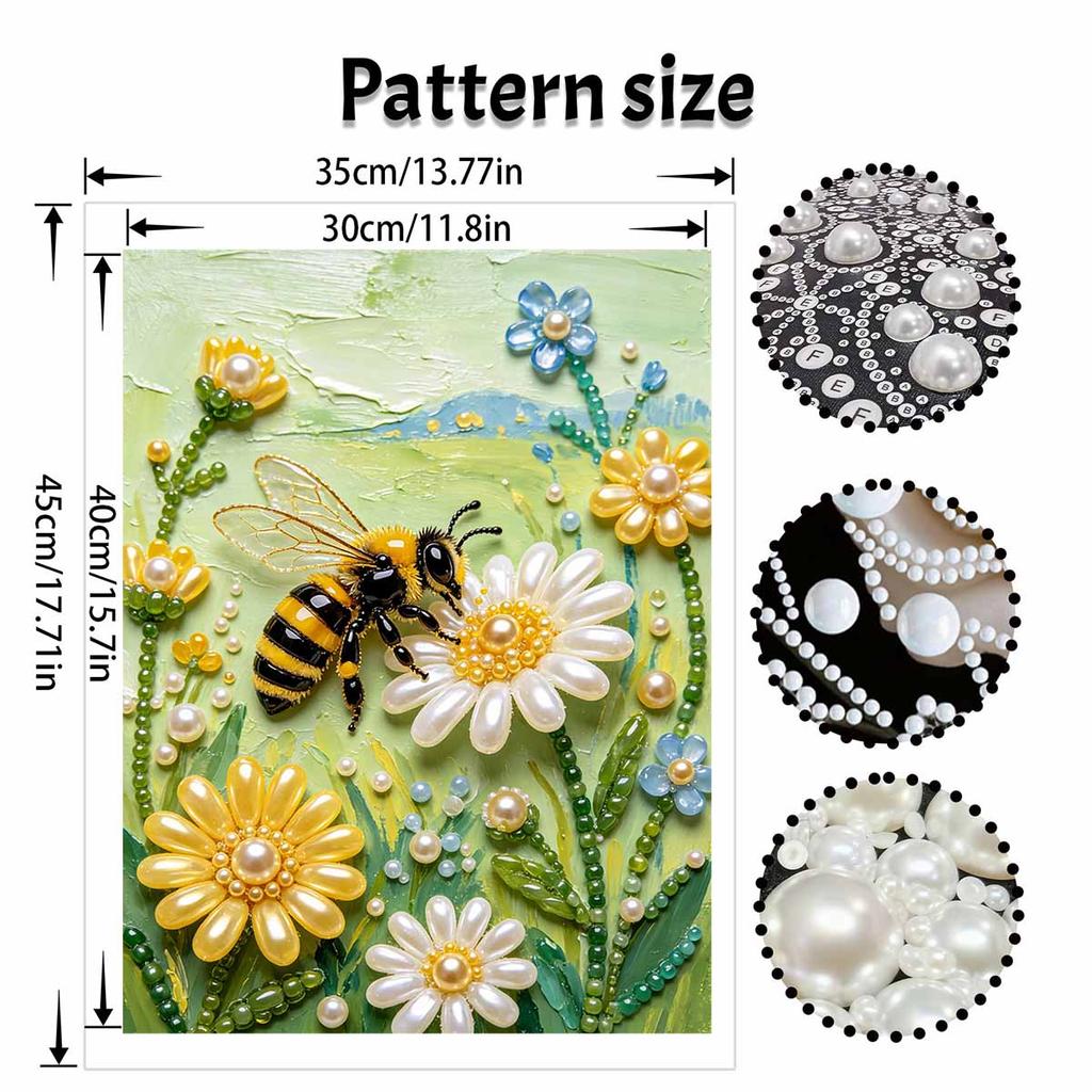 Pearl Painting DIY Kit Bee and Yellow Flower Design Frameless Shiny Bead Canvas Creative Craft for Home Wall Decor Art Relaxing Needlework Hobby