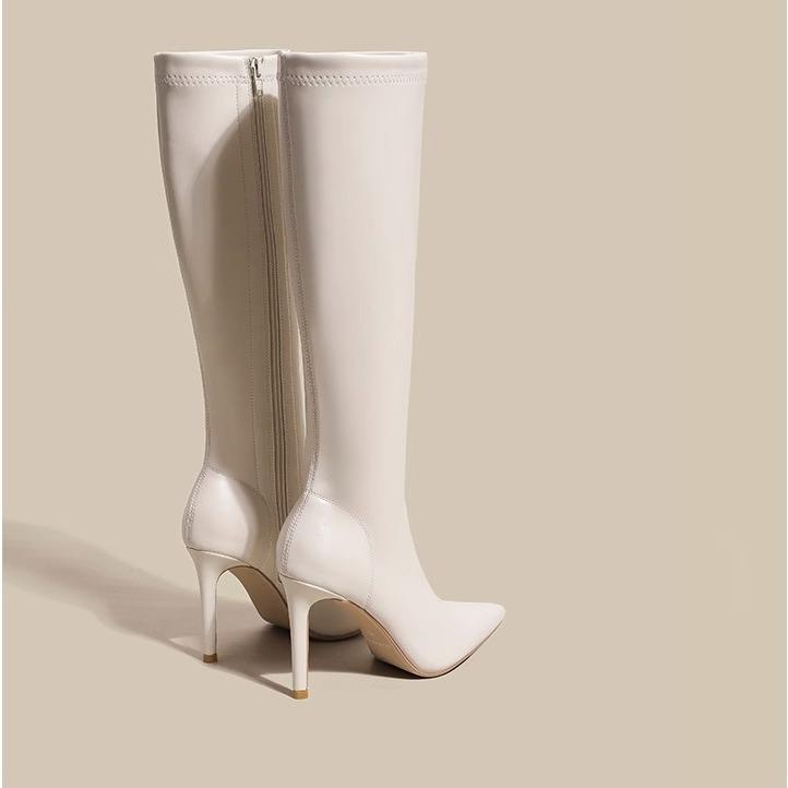 2024 new non-slip Hepburn style thin heel fashion boots with skirt shallow mouth niche design long boots