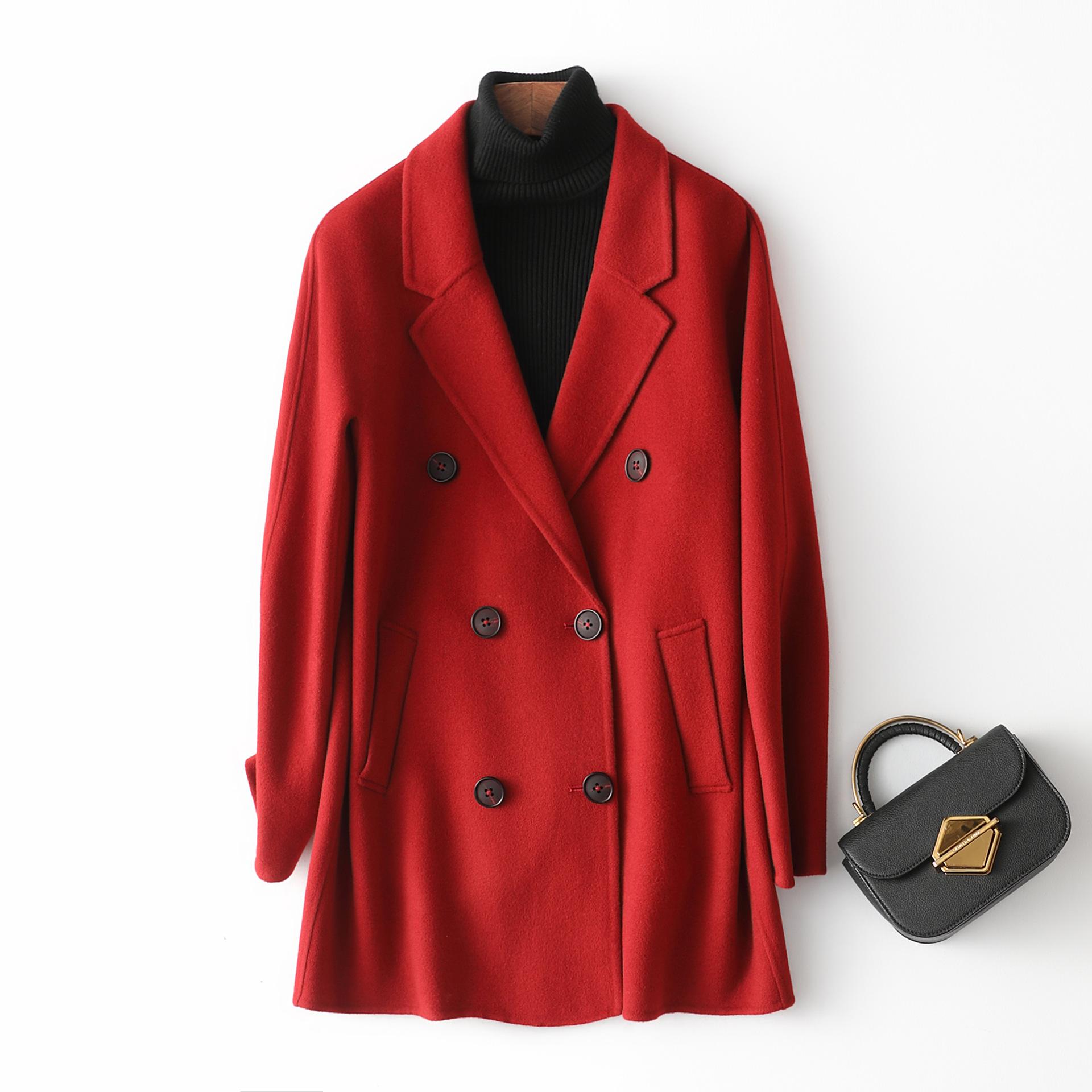 

[Товар] Двустороннее шерстяное пальто шерстяное пальто женское маленькое шерстяное пальто короткое темперамент M бордовый