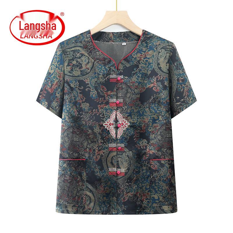 LangSha Women s Summer Short-Sleeve Shirt for Middle-Aged & Elderly 4XL