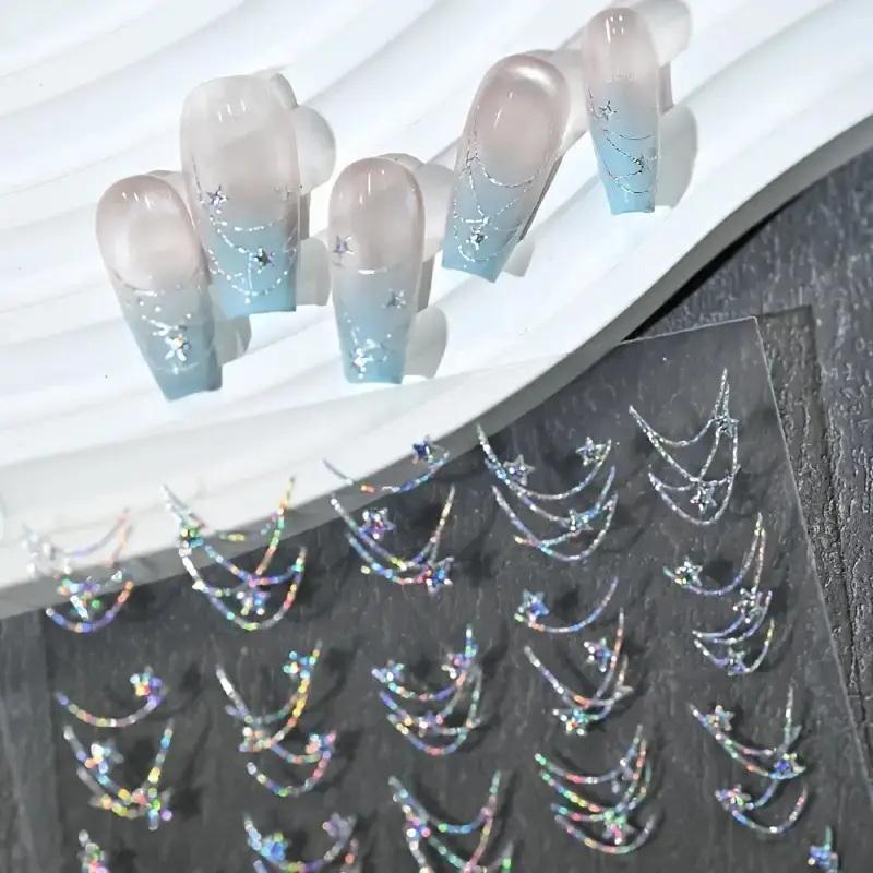 Star Necklace Curved Line Arc Hot Stamping Retro 5D Nail Art Stickers Decoration Adhesive Manicure Decals DIY