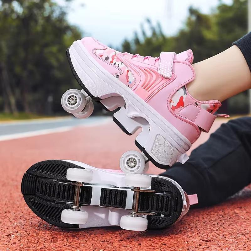 New Children's Sports Skates Deformation Shoes 4 Four-wheel Skates, Adult Runaway Shoes Student Deformation Wheel