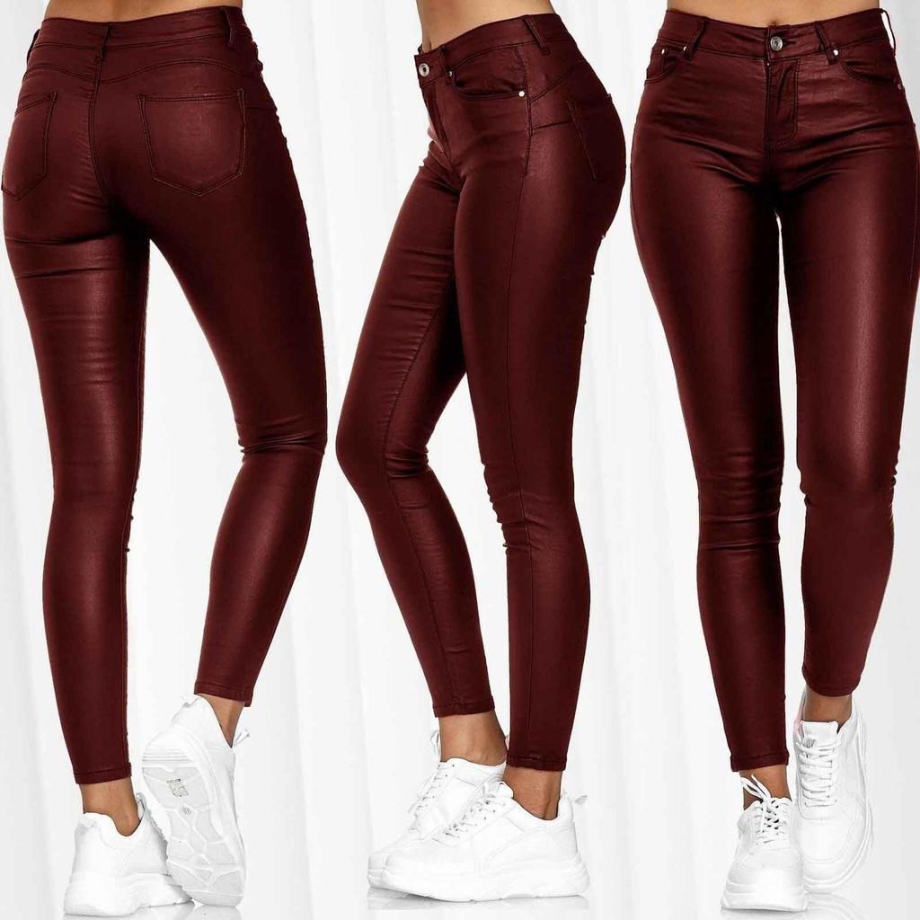 2026 Primavera Estate Nuovi Pantaloni da Donna Monocolore in Pelle Slim Fit Pantaloni Sexy a Vita Alta Pantaloni Casual, Pantaloni a Gamba Stretta Pantaloni in PU