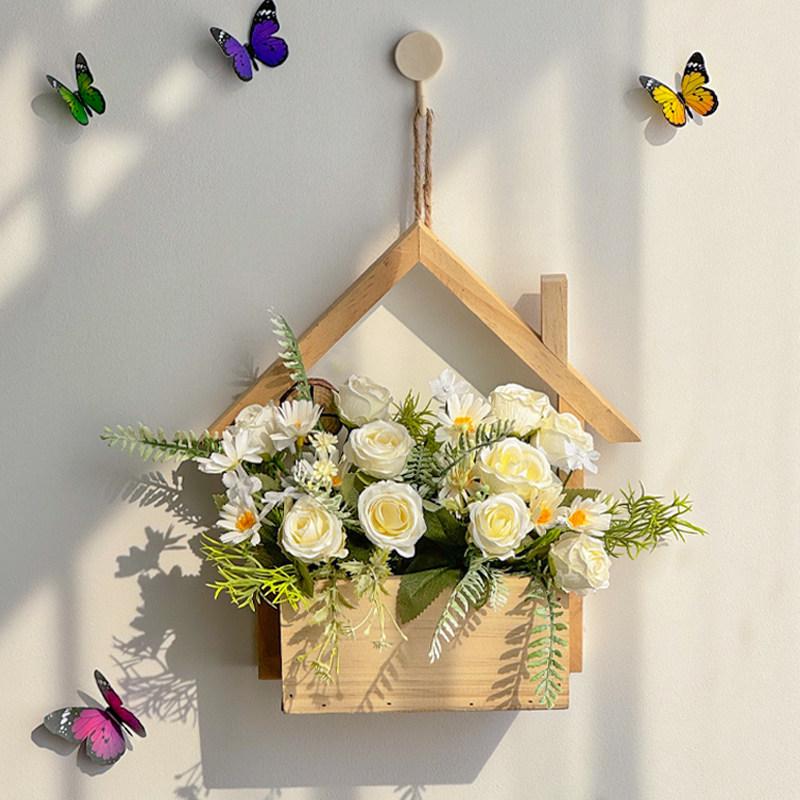 Wall Hanging Artificial Flower Pot for Living Room TV Background with Greenery Planter.