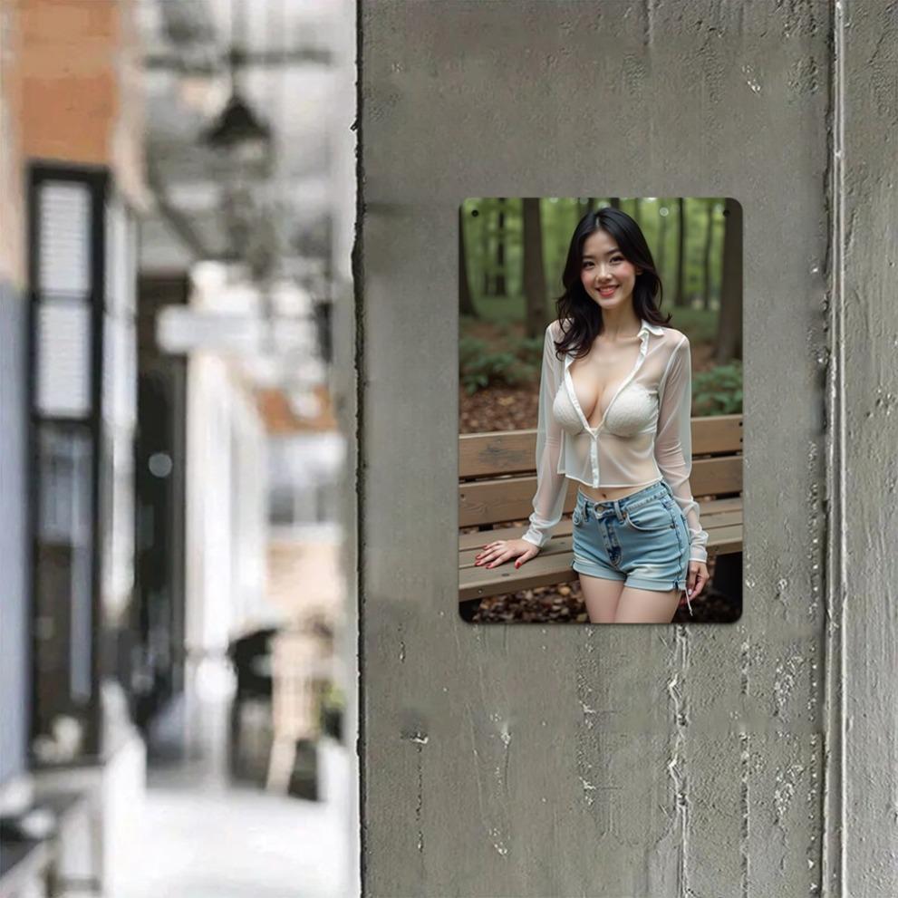 

Vintage Metal Wall Art Flat 2D Lady Sign Hunting Decor for Home Bar Cafe Living Room Bathroom 20x30cm білий