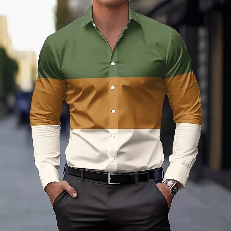 Men's Business Casual Shirt-Button-Up Long Sleeve Formal and Everyday Office Shirt Horizontal Stripes -Seasonal Fashion Summer