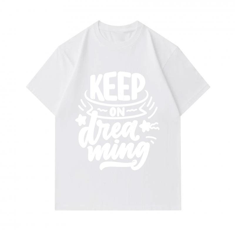 Men's 100% Cotton Crew Neck Short Sleeve T-Shirt, Keep On Dreaming Inspirational Letter Graphic Casual Soft Breathable Tee Top For Daily Wear