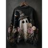 Maglione da donna a girocollo largo con stampa natalizia, maglione casual alla moda