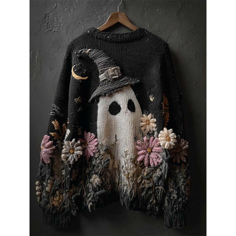 Maglione da donna a girocollo largo con stampa natalizia, maglione casual alla moda