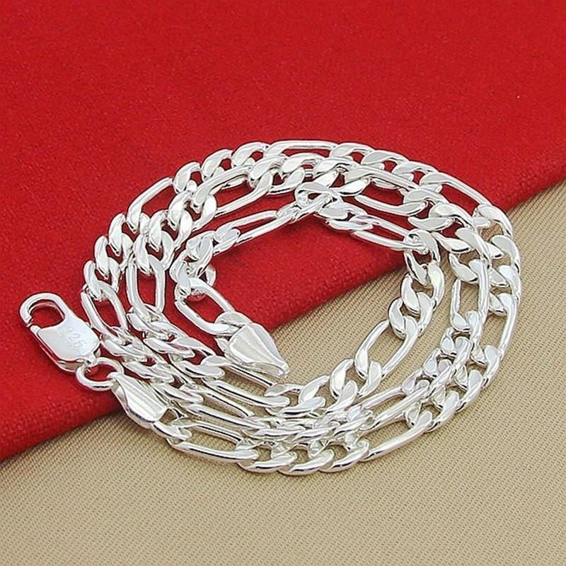 Wholesale 925 Sterling Silver Men Flat Sideways Chain Necklace 4MM 16"-30"