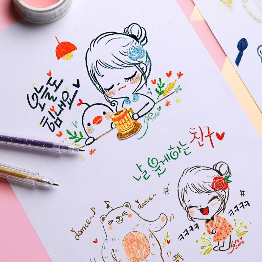 8/24 Color Glitter Gel Pen 1.0mm Metal Glitter Color Ballpoint Pen Paper Cardstock Diary Drawing Marking Coloring DIY Art