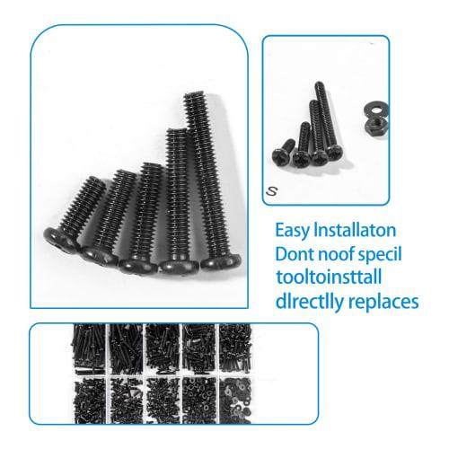 Zmbroll 780pcs M2x4/5/6/8/10/12/16/20mm Phillips Pan Head Screws, Black Metric Machine Screws, Fully Threaded Carbon Steel Fastener Bolts, Nuts, and W