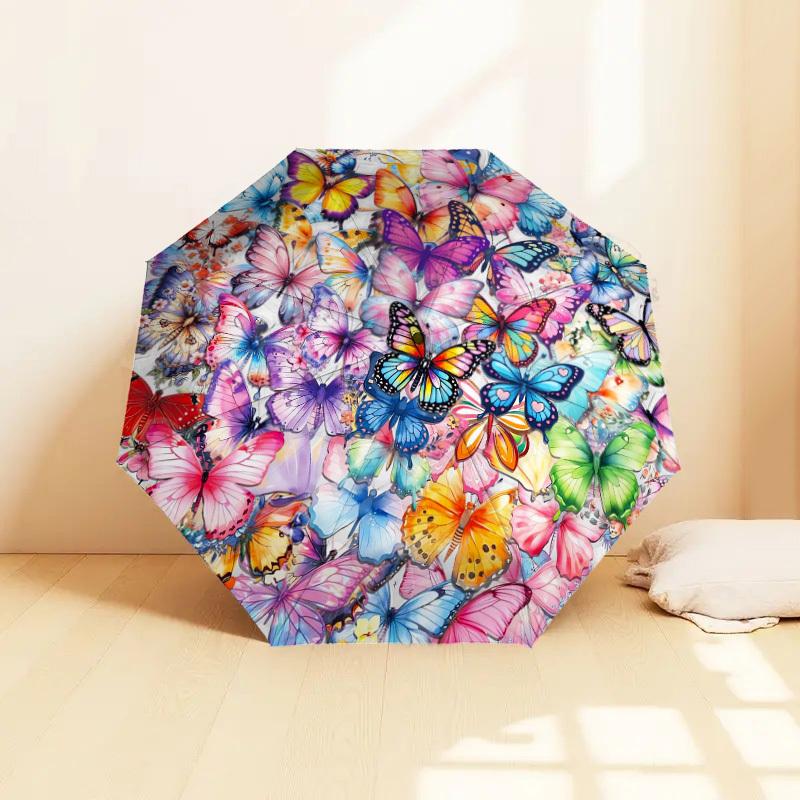 1PC Butterfly Mandala Pattern Small Travel Automatic Folding Umbrella, Compact Windproof Umbrella, Automatic Open/Close ,Gift-091559